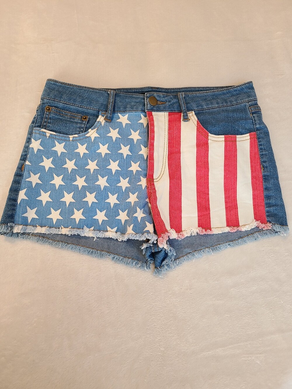 Forever 21 Patriotic Flag Print Denim Cutoff Shorts Size 27